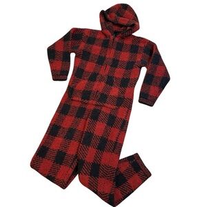 SKIMS Red and Black Plaid Pajama Onesie